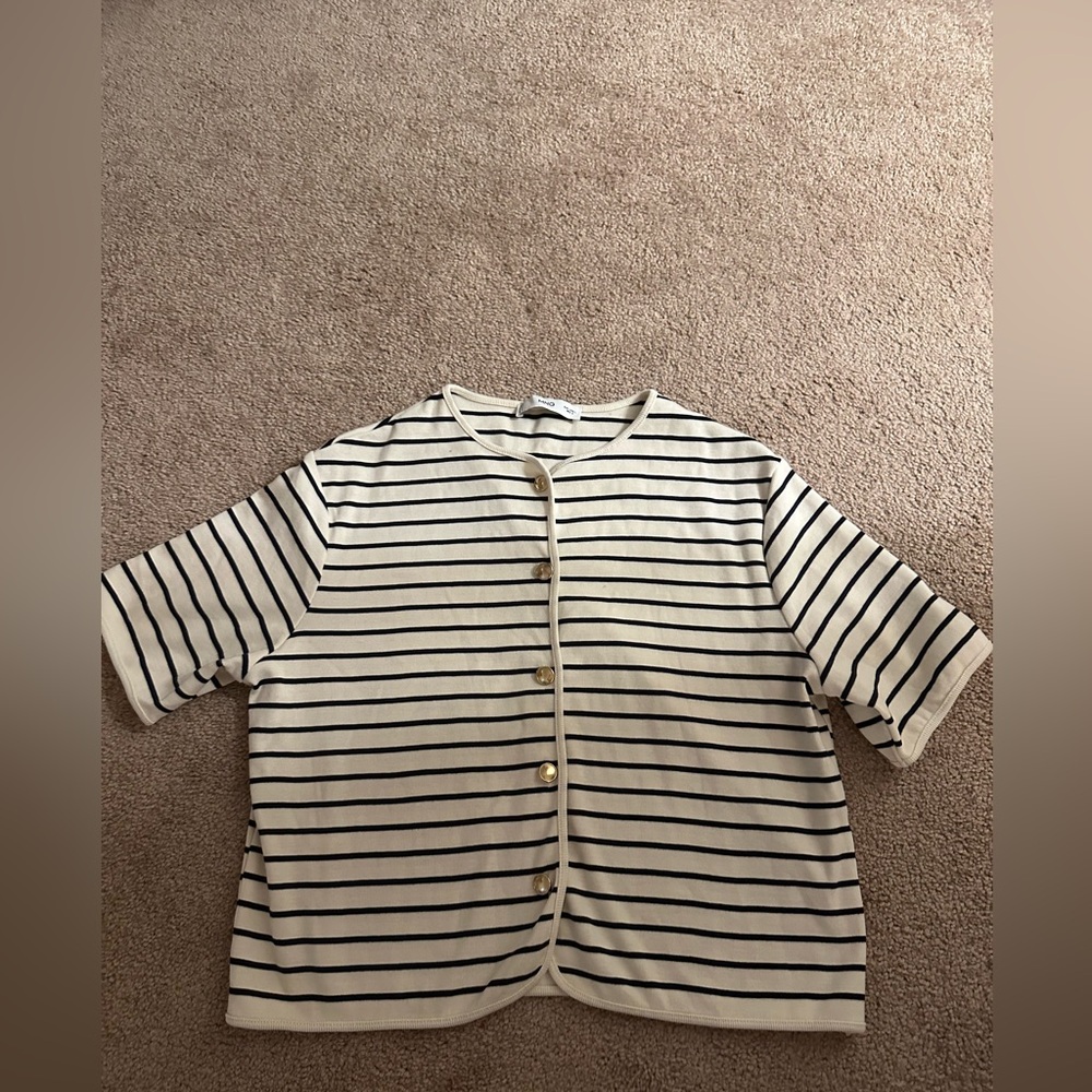 Mango Black and Cream Striped Button Down Shirt